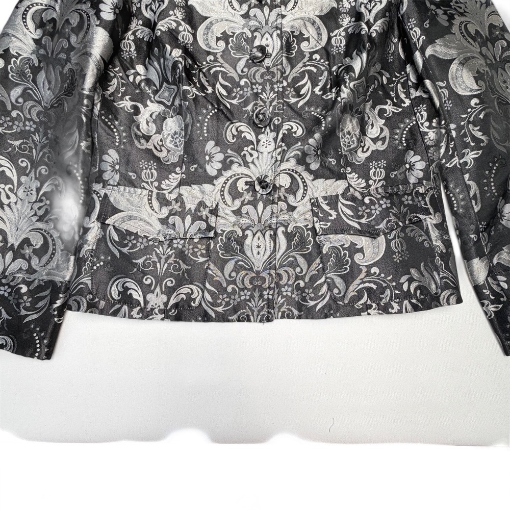 Vintage Chaus 100% Silk Mandarin Jacket Black Metallic Brocade Women Size 8 Luxe - Picture 10 of 10